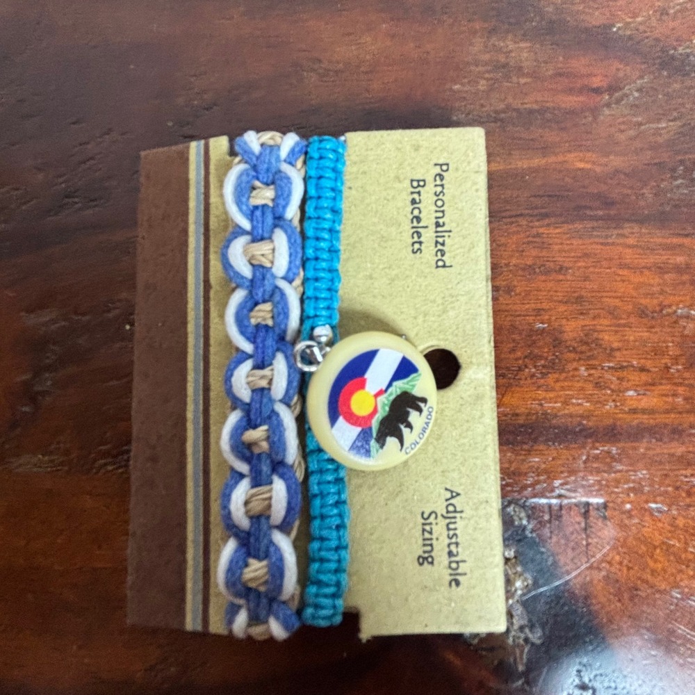 Colorado Bear Charm Woven Bracelets‎ Set Adjustable Sizing Handmade Natural